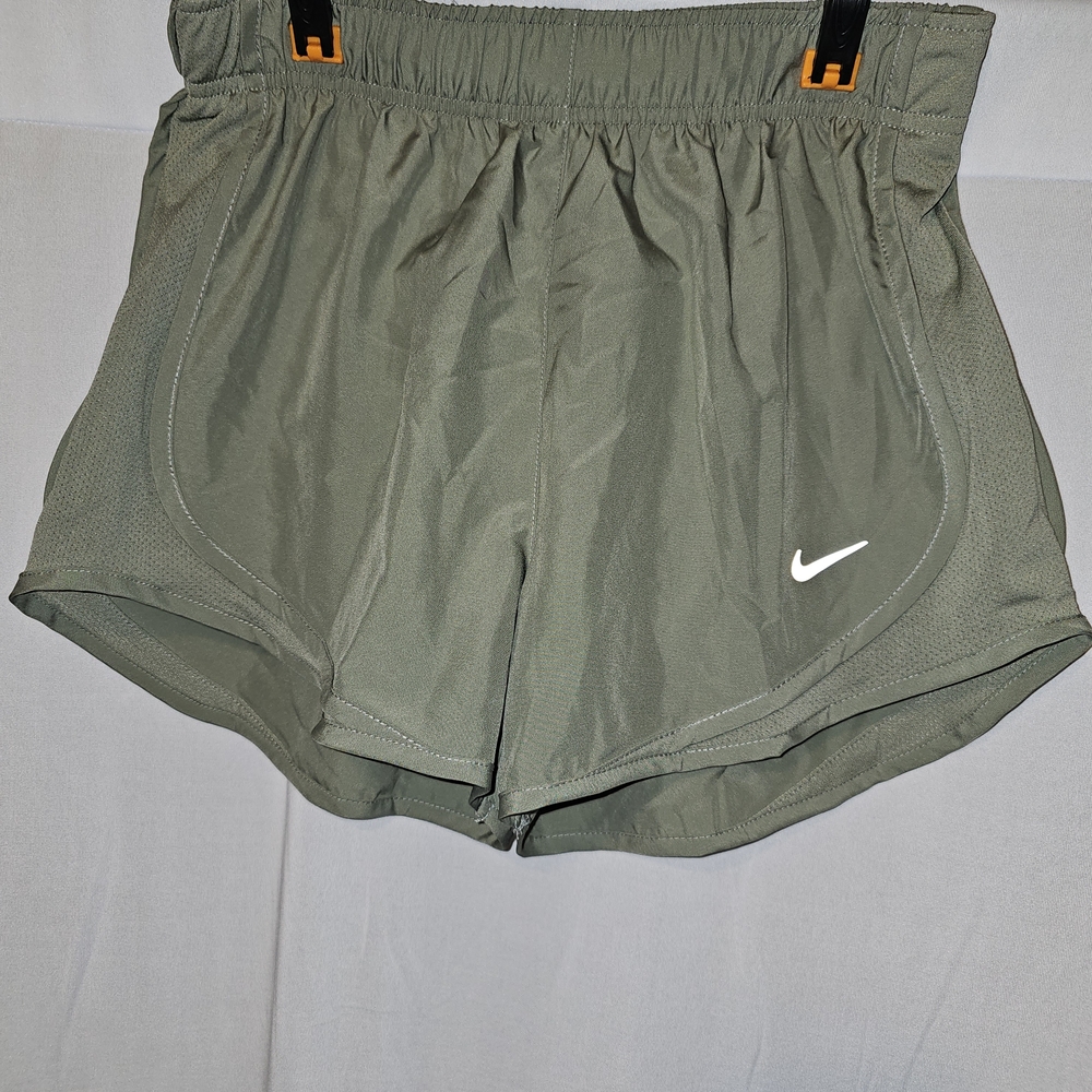 Nike Women’s Olive Athletic Running Shorts with White Swoosh